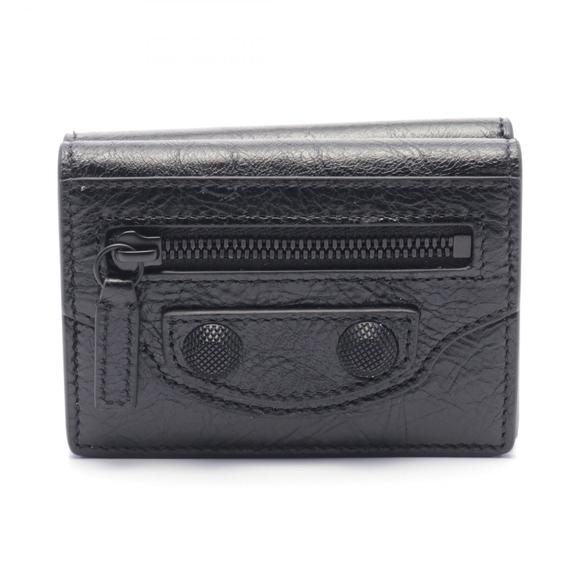 Balenciaga Cag Mini Trifold Leather Wallet Black - Picture 1 of 5